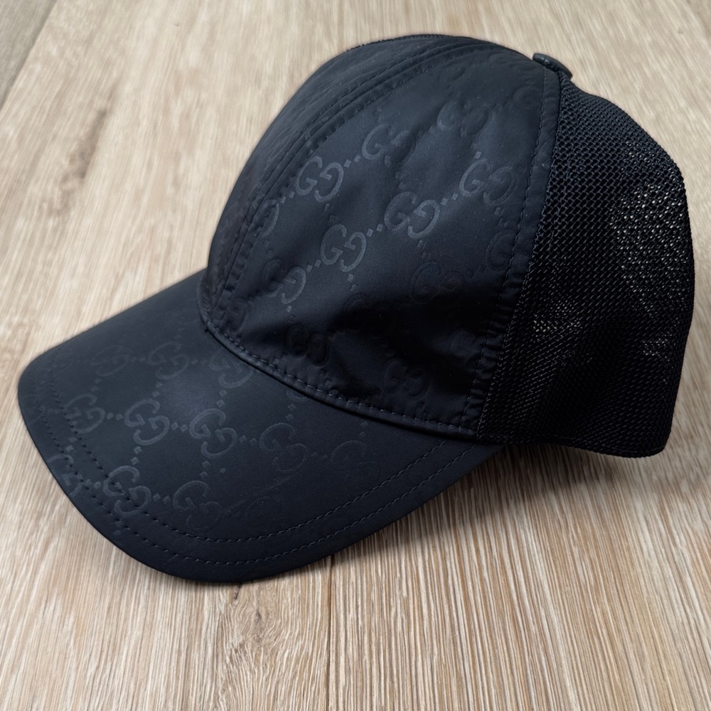 Gucci Black Monogram Mesh Baseball Cap